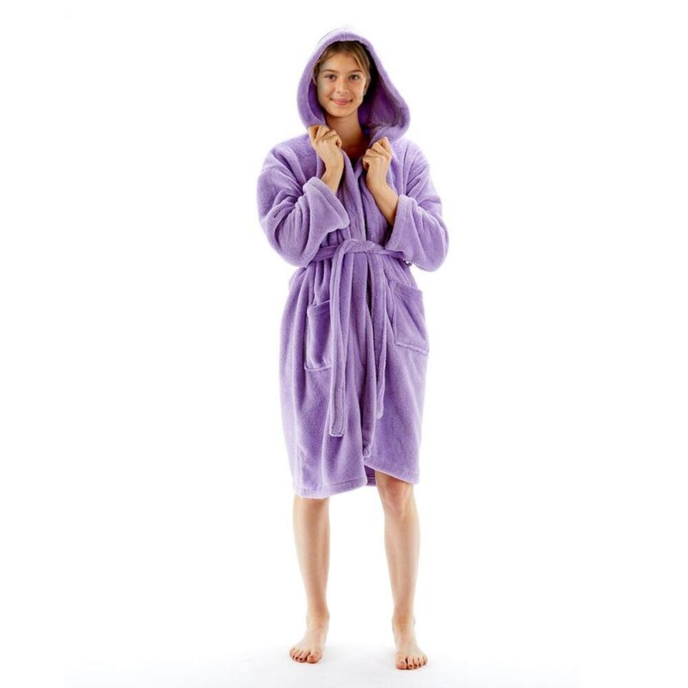 BC Bare Cotton -  Girls Hooded Robe Microfiber Plush  Purple